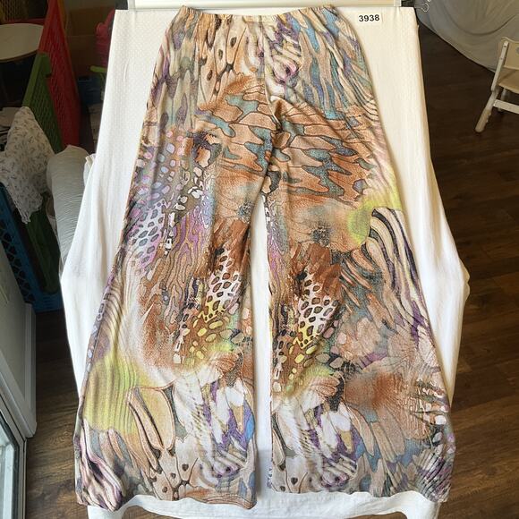 Janine Women Pants Size S Brown Animal Print Wide-Leg 30" Inseam Stretch - Picture 9 of 11